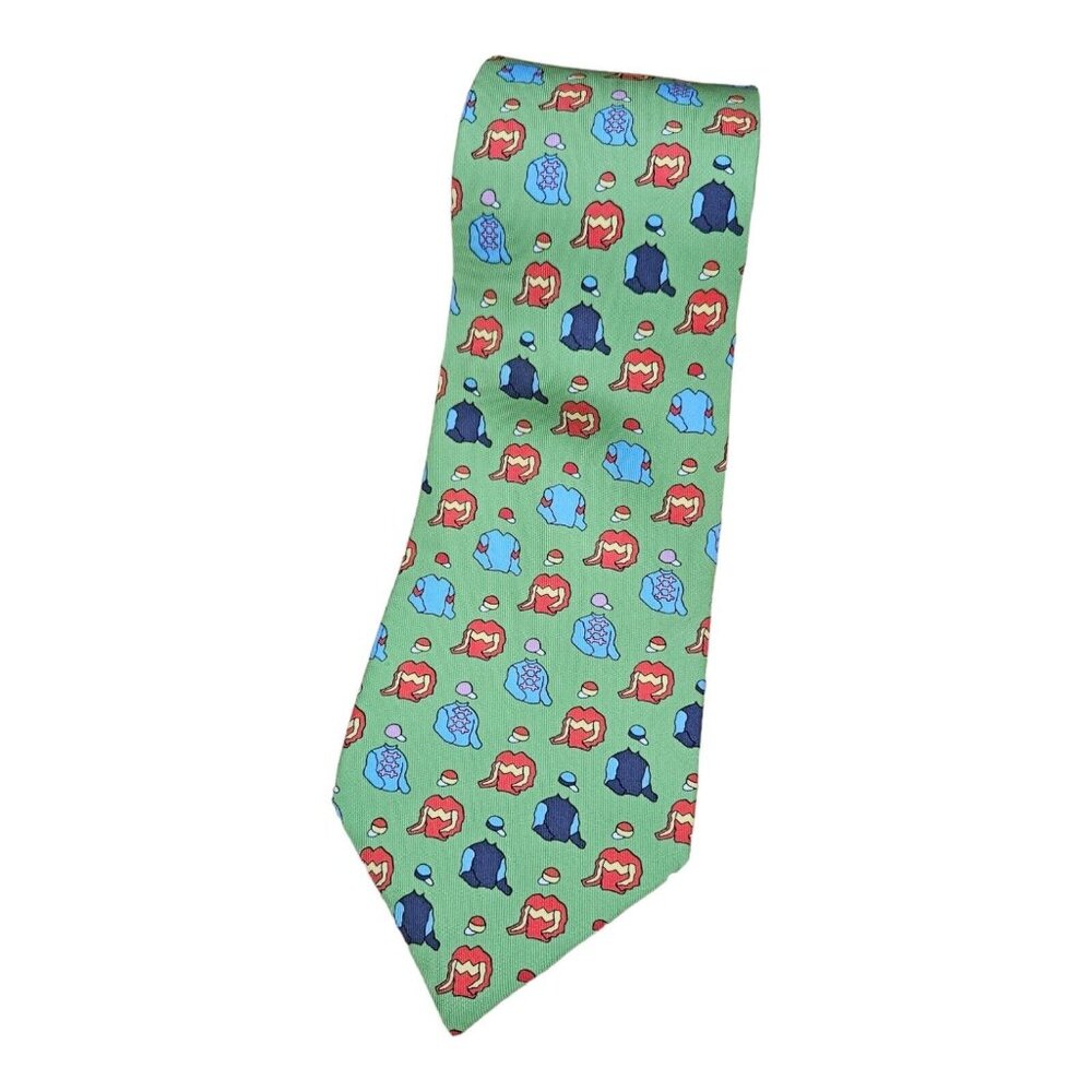 HERMÈS RARE Racing Colors Of The Champions Tie LUXURY 5151 PA Green W:3.7" EUC